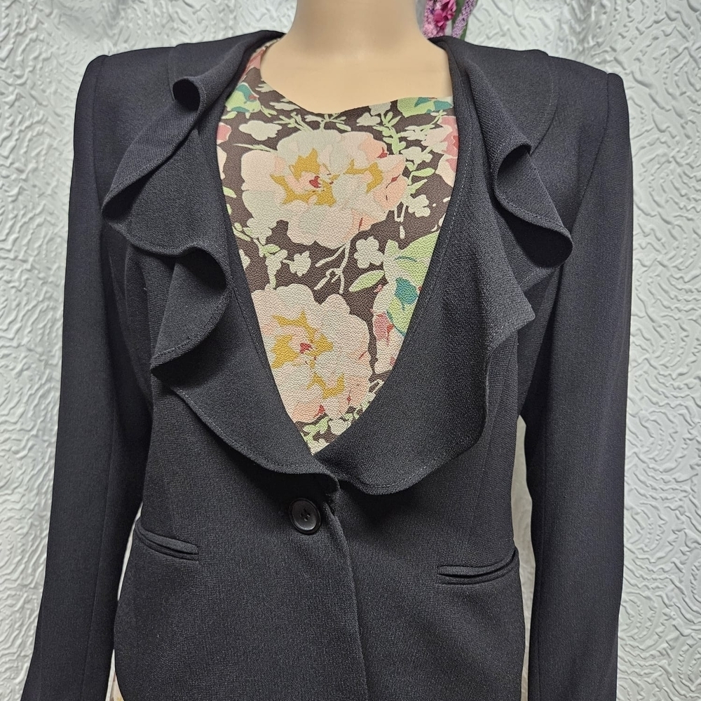 Peter Nygard Black Ruffled Blazer Tailored Suit Jacket